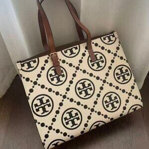 Tory Burch T Monogram Contrast Embossed Tote Bag